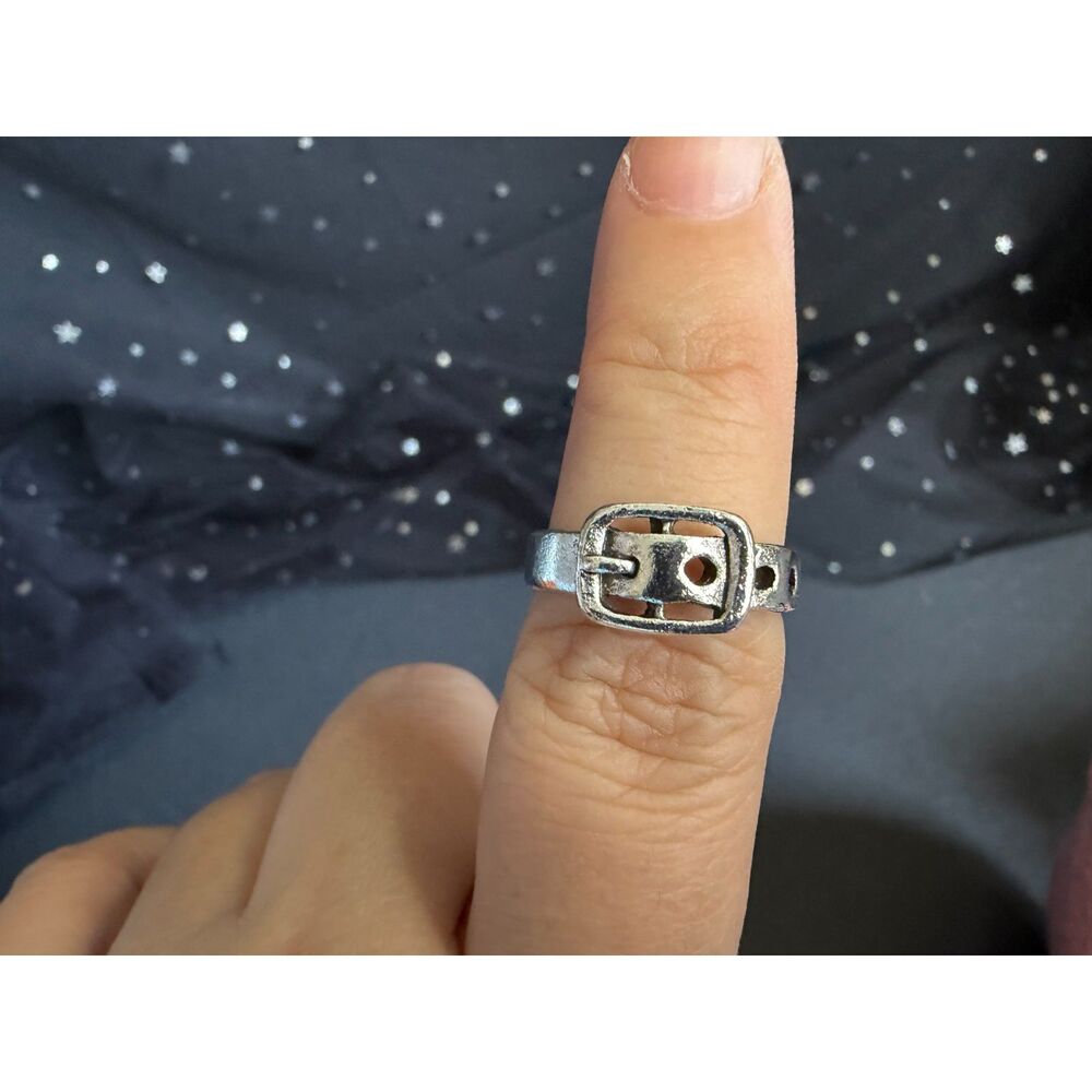 Buckle Ring Size 7.5, Silver Tone Belt Buckle Statement Ring